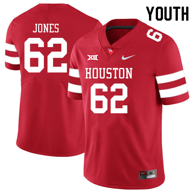 Youth #62 Karson Jones Houston Cougars College Big 12 Conference Football Jerseys Sale-Red - Click Image to Close